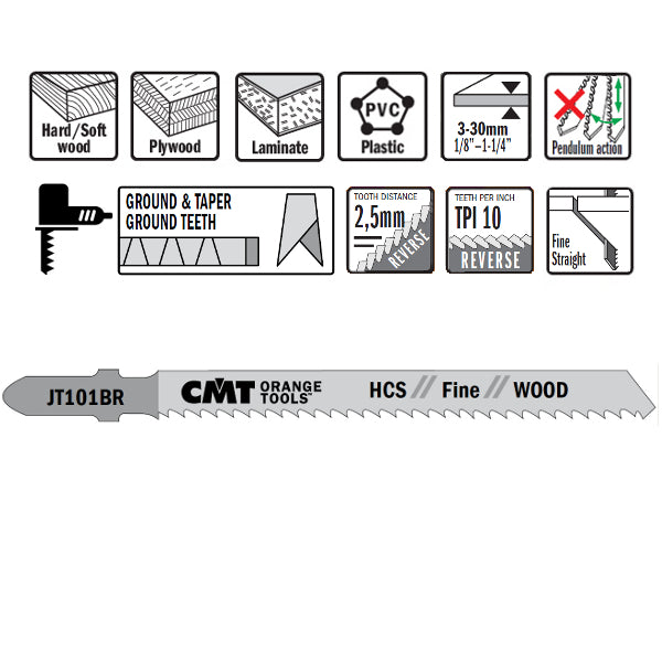 CMT JT101BR-25 Jig Saw Blades for Wood – 25-Pack