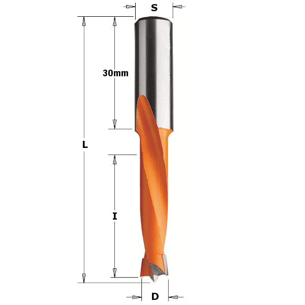 CMT 311.045.11 Two Flute Dowel Drill, 4.5mm (11/64-Inch) Diameter, 10x30mm Shank, Right-Hand Rotation