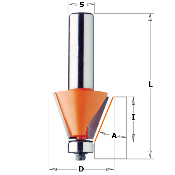 CMT 857.502.11 Chamfer Bit, 1-1/4-Inch Diameter, 1/2-Inch Shank