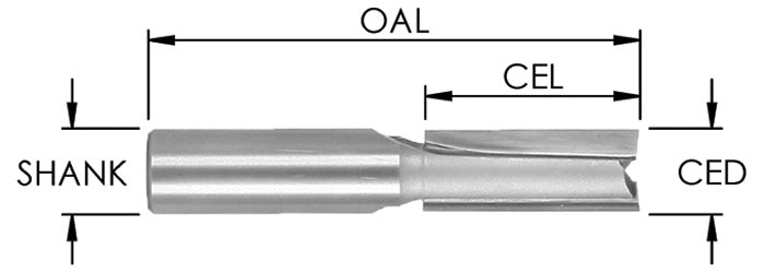 SE1021 - C/T 2 flute Str bit, 3/8" CED x 3/4" CEL x 1/4 Shk x 2-1/4" OAL