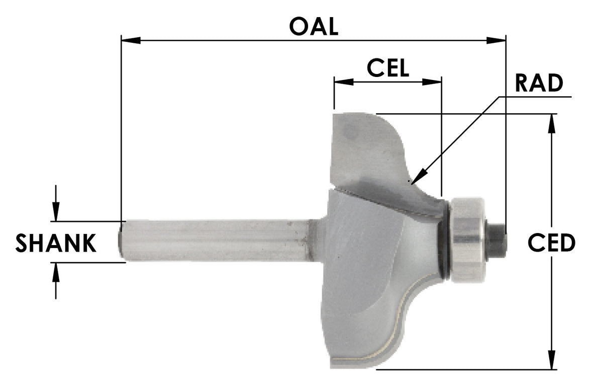 SE3224 - C/T Ogee 1/4 Rad x 1 1/2 CD x 11/16 CL-1/4 Shk x 2-1/8" OAL