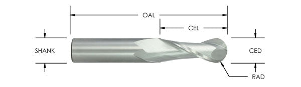 SBNU250 - S/C Ball Nose Up x 1/4 CD x3/4 CL x1/4 Sh x 2-1/2