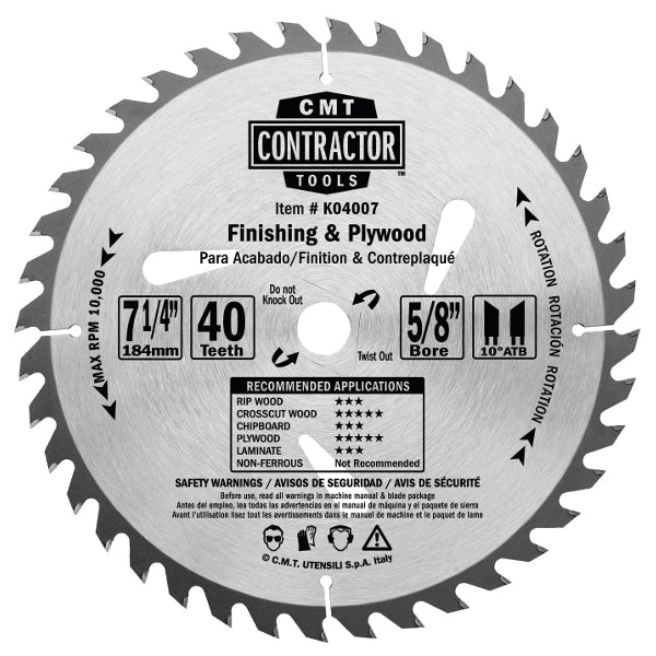 CMT K03606 ITK Contractor Finishing Saw Blade, 6-1/2 X 36 Teeth, 10° ATB with 5/8-Inch<> Bore