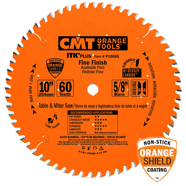 CMT P12072S ITK Plus Finish Sliding Compound Saw Blade, 12 x 72 Teeth, 10° ATB+Shear with 1-Inch bore