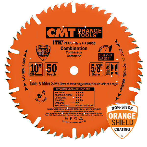 CMT P10050 ITK Plus Combination Saw Blade, 10 x 50 Teeth, 1FTG+ 4ATB Teeth with Shear with 5/8-Inch bore