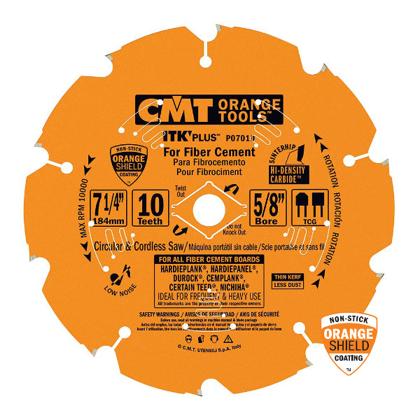 CMT P07010 ITK Plus Saw Blade for Fiber Cement, 7-1/4 X 10 Teeth, TCG with 5/8-Inch<> Bore