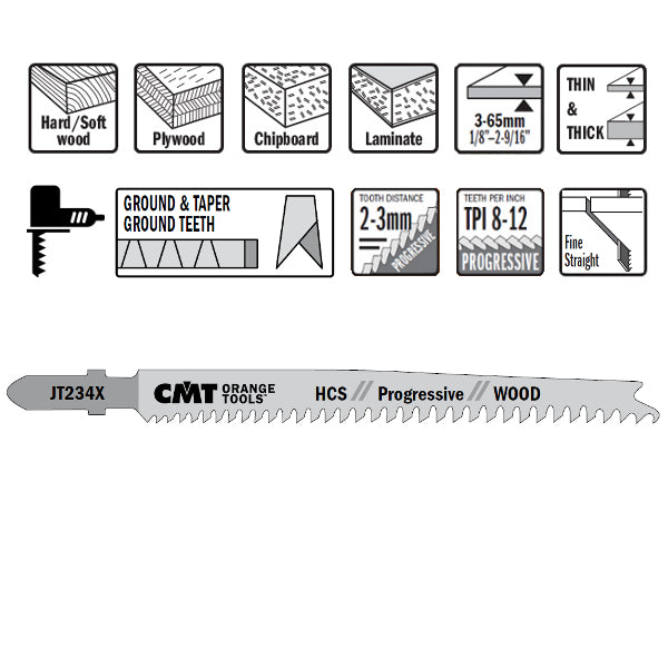 CMT JT234X-5 Jig Saw Blades for Wood – 5-Pack