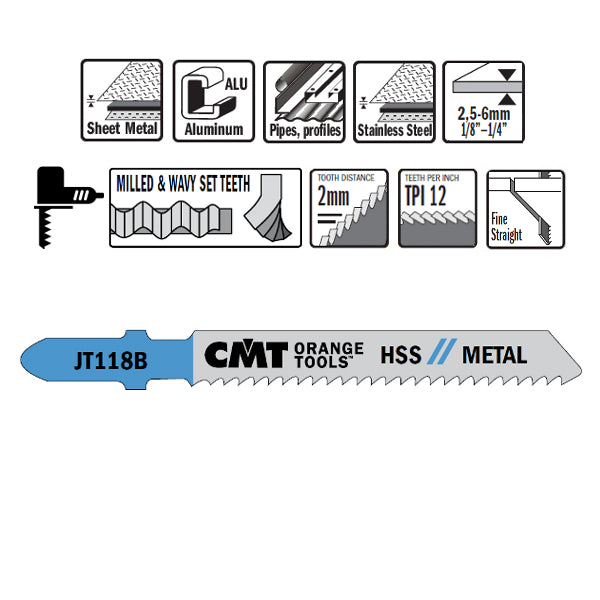 CMT JT118B-5 Jig Saw Blades for Metal – 5-Pack