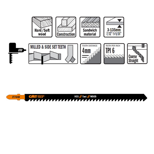 CMT JT744D-3 Jig Saw Blades for Wood, 6-7/64-In – 3-Pack