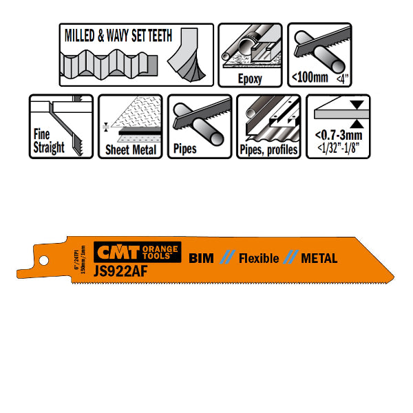 CMT JS922AF-5 Bimetal Reciprocating Saw Blades for Metal, 5-In, 24 TPI - 5 pack