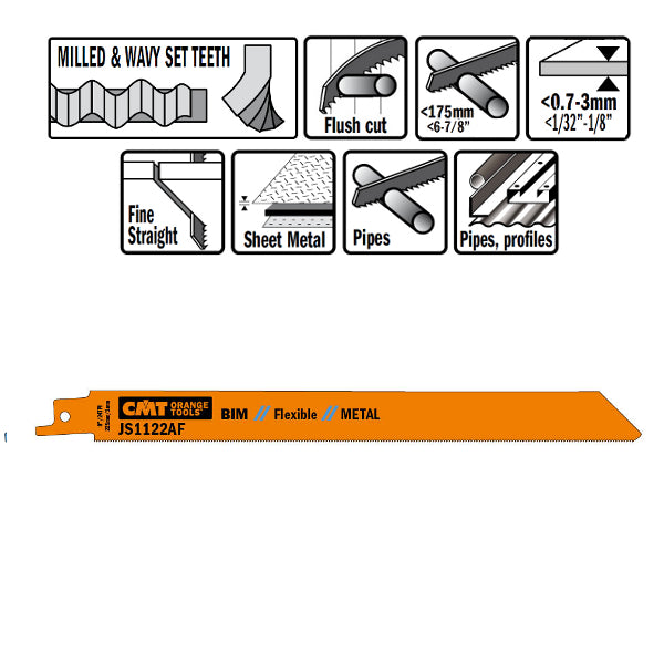 CMT JS1122AF-5 Bimetal Reciprocating Saw Blades for Metal, 8-In, 24 TPI - 5 pack