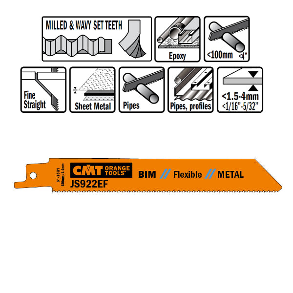 CMT JS922EF-5 Bimetal Reciprocating Saw Blades for Metal,5-In, 18 TPI - 5 pack