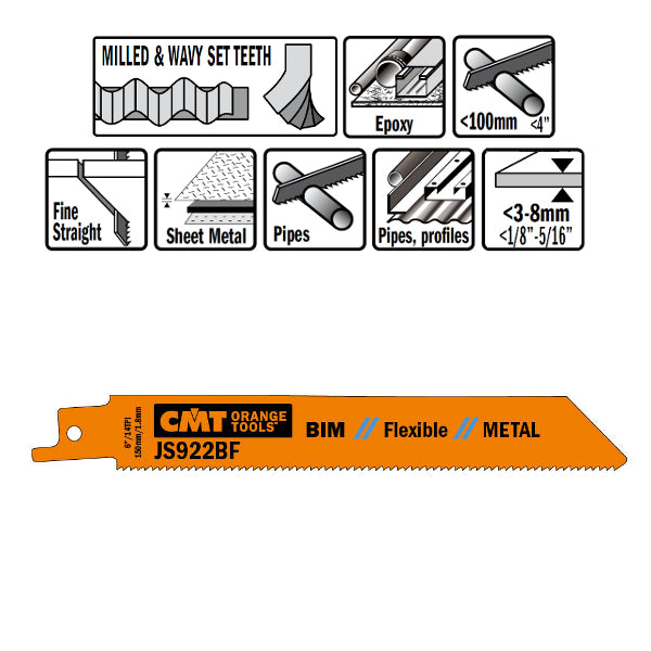 CMT JS922BF-5 Bimetal Reciprocating Saw Blades for Metal, 5-In, 14 TPI - 5 pack