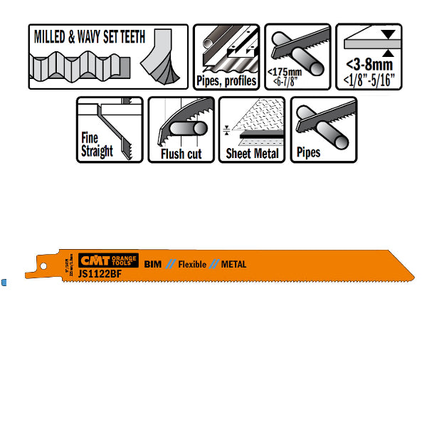 CMT JS1122BF-5 Bimetal Reciprocating Saw Blades for Metal, 8-In, 14 TPI -5 pack