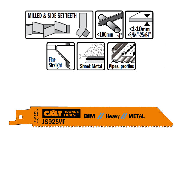 CMT JS925VF-5 Bimetal Reciprocating Saw Blades for Metal, 5-In, 10-14 TPI - 5 pack
