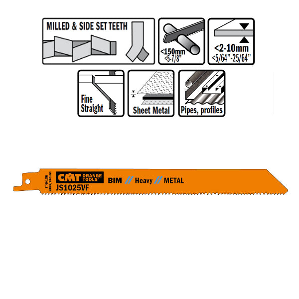 CMT JS1025VF-5 Bimetal Reciprocating Saw Blades for Metal, 7-In, 10-14 TPI - 5 pack