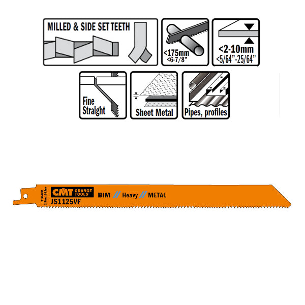 CMT JS1125VF-5 Bimetal Reciprocating Saw Blades for Metal, 8-In, 10-14 TPI - 5 pack