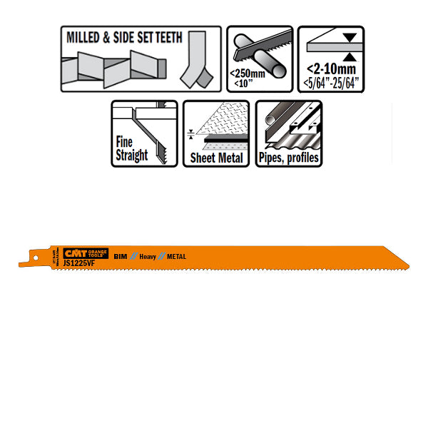 CMT JS1225VF-5 Bimetal Reciprocating Saw Blades for Metal, 11-In, 10-14 TPI - 5 pack