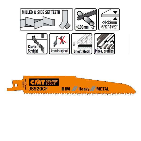 CMT JS920CF-5 Bimetal Reciprocating Saw Blades for Metal, 5-In, 9 TPI - 5 pack