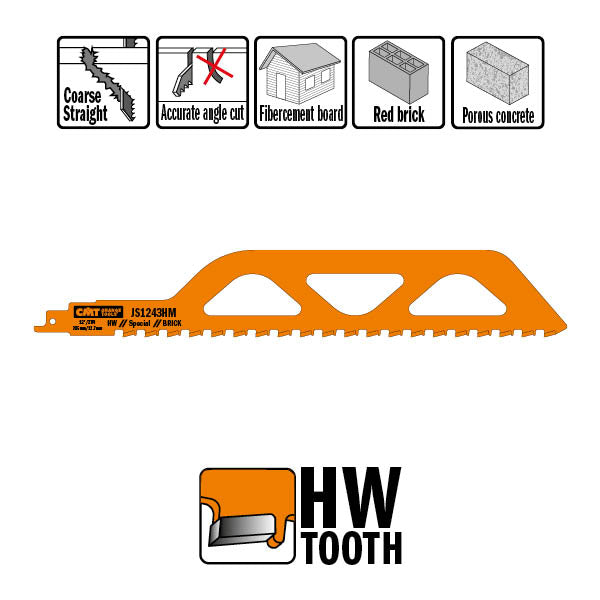 CMT JS1243HM Carbide Reciprocating Saw Blade for Bricks, 10-In, 2 TPI