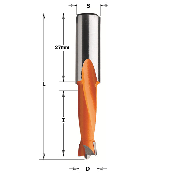CMT 310.080.12 Dowel Drill, 8mm (5/16-Inch) Diameter, 10x27mm Shank, Left-Hand Rotation