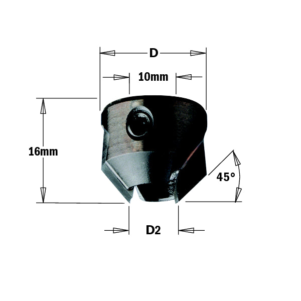 CMT 315.200.12 Countersink for 2 Flute Drills from 5 to 10mm, 20mm Diameter, Left-Hand Rotation