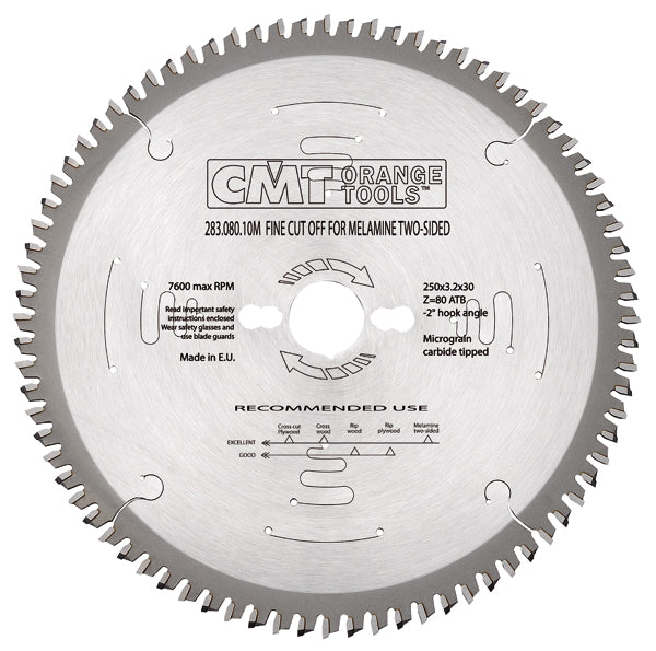 CMT 283.096.12M Industrial Melamine & Fine Cut-Off Saw Blade, 300mm (11-13/16-Inch) X 96 Teeth 40° ATB with 30mm Bore