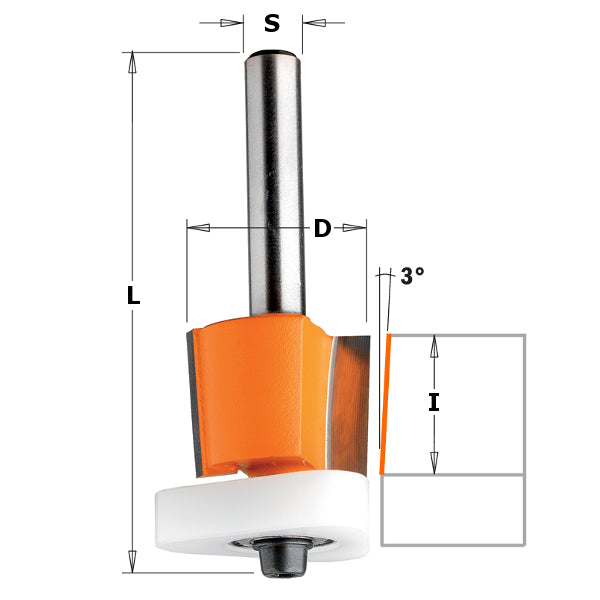 CMT 807.128.11 3-in-I Flush Trim Bit for MDF & Laminates, 1/4-Inch Shank, 1/2-Inch Cutting Length