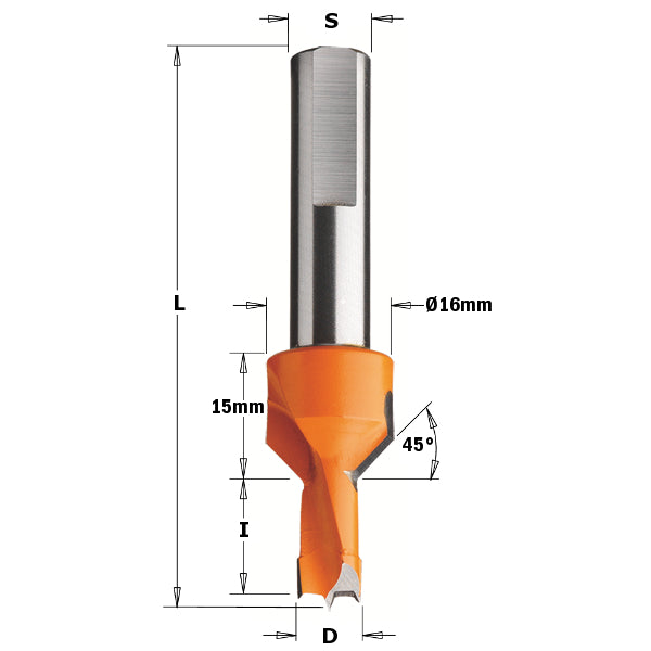 CMT 377.101.12 Dowel Drill with Countersink, 10mm (25/64-Inch) Diameter, 10mm Shank, Left-Hand Rotation