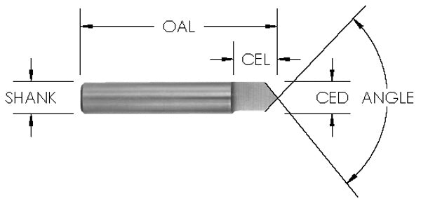 SN640 - SC ENGRAVE BIT: 60 DEG INCLUDED ANGLE X .040 TIP END X 1/4 SHK X 2 OAL