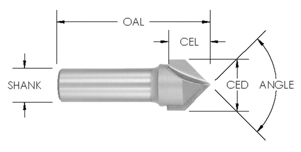 SCVG260 - SC 90 DEG V-GROOVE 1/4 CD x1/8 CL (B) x 5/16 CL (A)