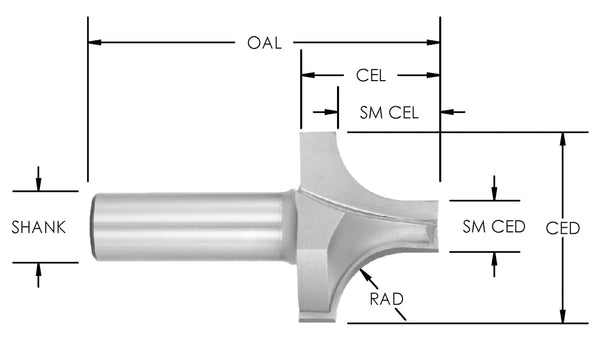 SE2052 - C/T Bor Point Roundover 1/4 Rad x 3/4 LD x 1/4 Sh
