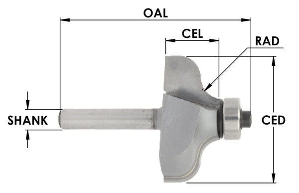 SE3226 - C/T Ogee 1/4 Rad x 1 1/2 CD x 11/16 CL- 1/2 Sh