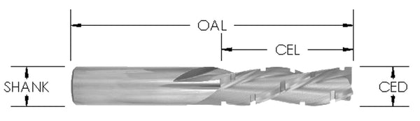 SRD585TCB - CB DOWN 3/4 CD X 1 1/2 CL X 3/4 Shk X 4 OAL 3 FL