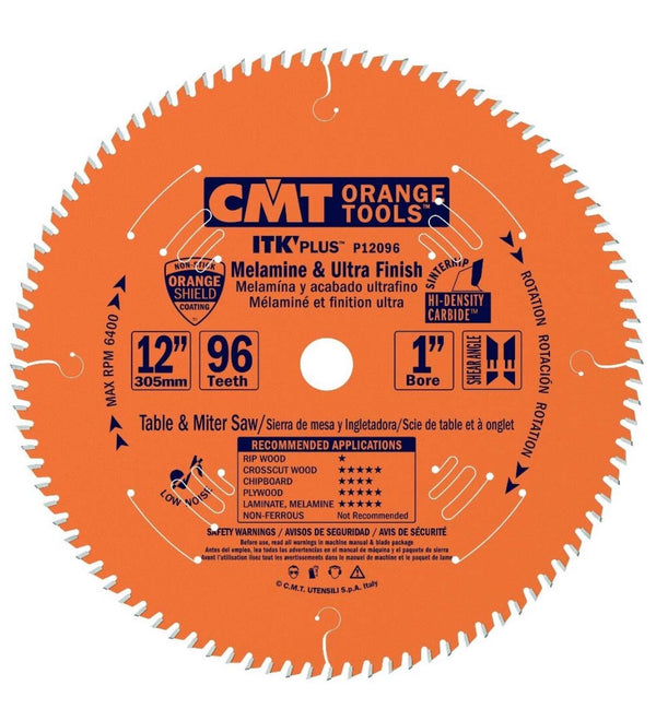 CMT P12096 ITK Melamine & Ultra Finish Saw Blade, 12-Inch X 96 Teeth, 1-Inch Bore